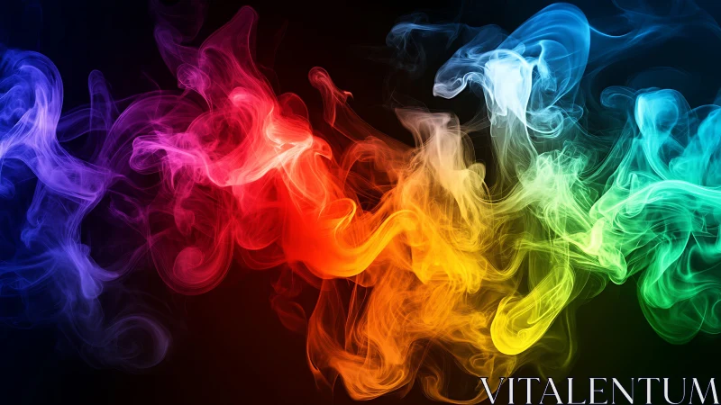 Vibrant rainbow smoke waves across dark abstract backdrop.