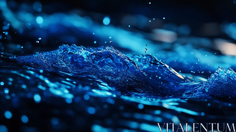 Liquid cobalt wave crest under cinematic low key lighting.
