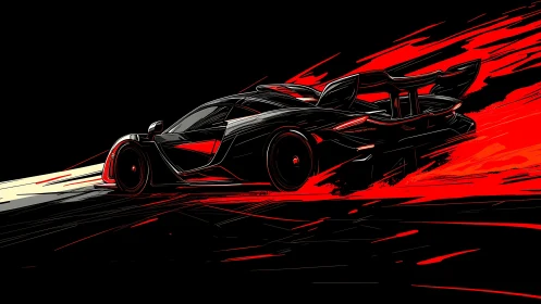 Dynamic digital painting of a hypercar in red motion trails.