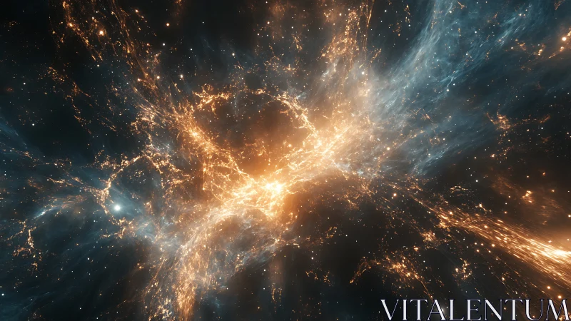 Exploding cosmic nebula glows with fiery golden star clouds