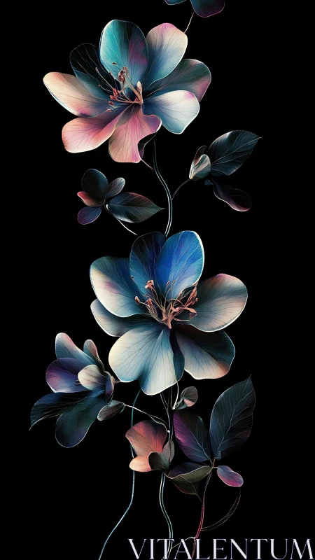 Iridescent Botanical Study: Translucent Petals with Gradient Color Shifts