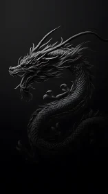 Monochrome serpentine dragon rendered with high-contrast rim lighting