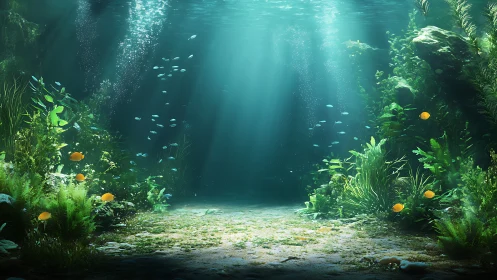 Sunlit reef hollow where tiny sapphire fish sketch spirals.