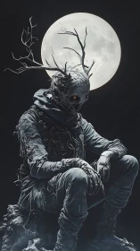 Tree-limbed humanoid in tactical gear sits beneath full moon