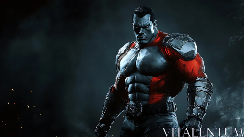 Armored cybernetic warrior rendered with high-contrast 3D lighting