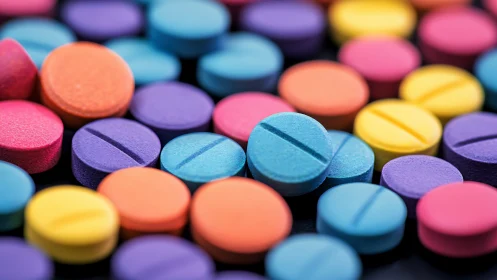 Chromatic tablet parade in tightly packed candy circles.