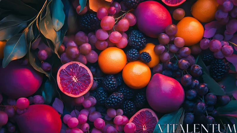 Vibrant citrus and berries glow under rich neon studio light