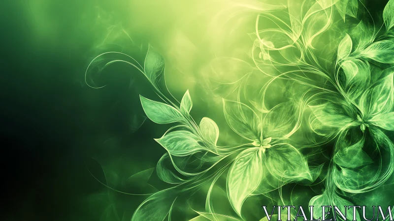 Luminous leaf whorls swirling through emerald dreamlight.