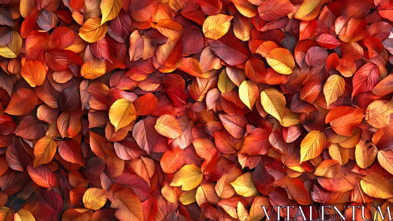 Dense surface of overlapping red and yellow autumn leaves.