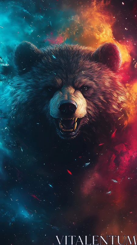 Cosmic bear portrait rendered in high-contrast nebular hues