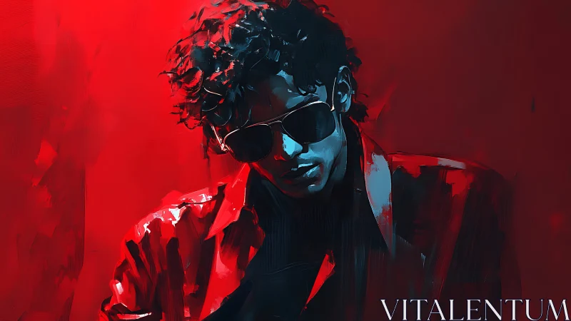 Midnight swagger in deep red and electric shadow.