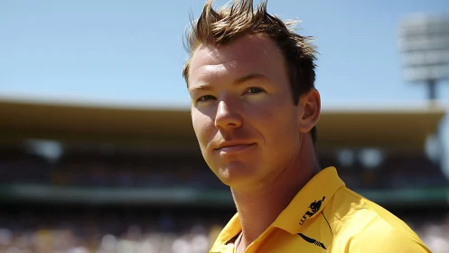 High-contrast close-up portrait of athlete in yellow jersey outdoors