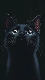 Black Cat Portrait with Luminous Eyes Against Dark Background