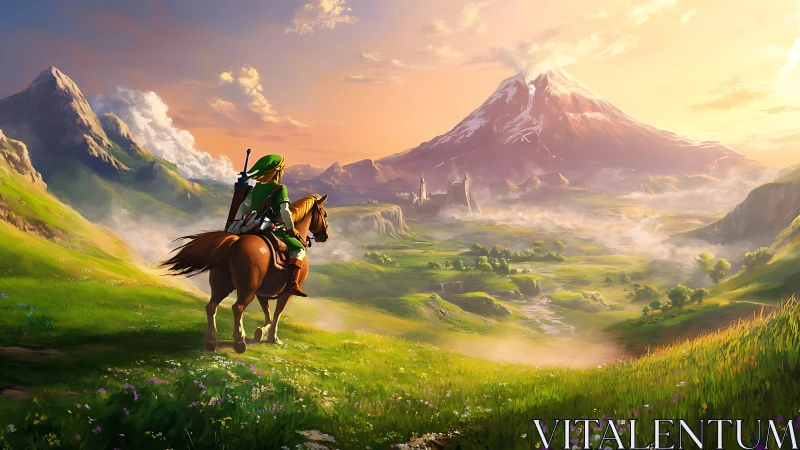 Rider surveys expansive valley landscape under volcanic peak