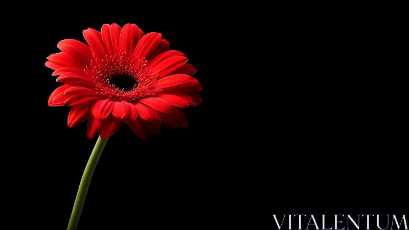 Red Gerbera Daisy Isolated Against Black Background.