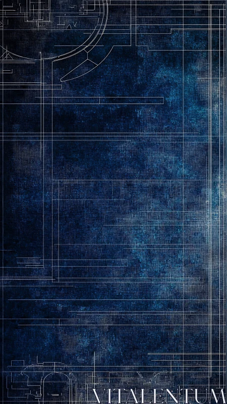 Blueprint overlay on textured dark blue background with architectural elements