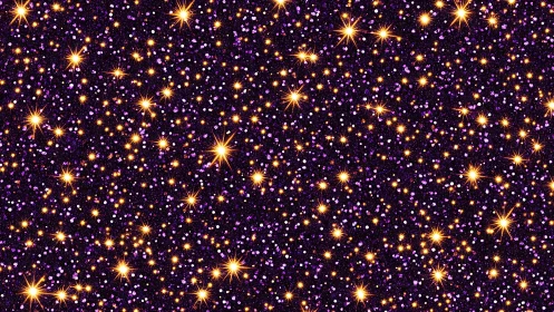 Golden starlight drifts across a deep purple cosmic night