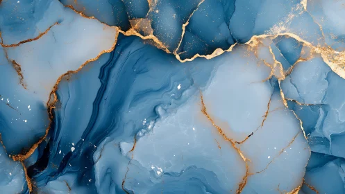 Blue marble abstract art with gold veins, elegant modern design.