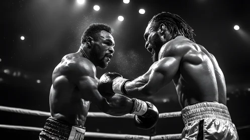 Professional Boxing Match: Two Athletes in Dramatic Combat Arena Confrontation.