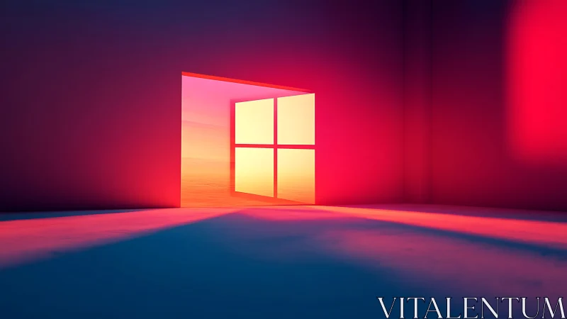 Soft neon window portal glowing in a quiet, dreamlike room.