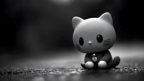 Photorealistic monochrome cat figurine on shallow-focus ground.