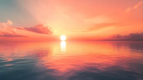 Sunset horizon over calm ocean in luminous pastel palette.