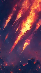 Vertical flame jets streak through dark space with intense orange glow