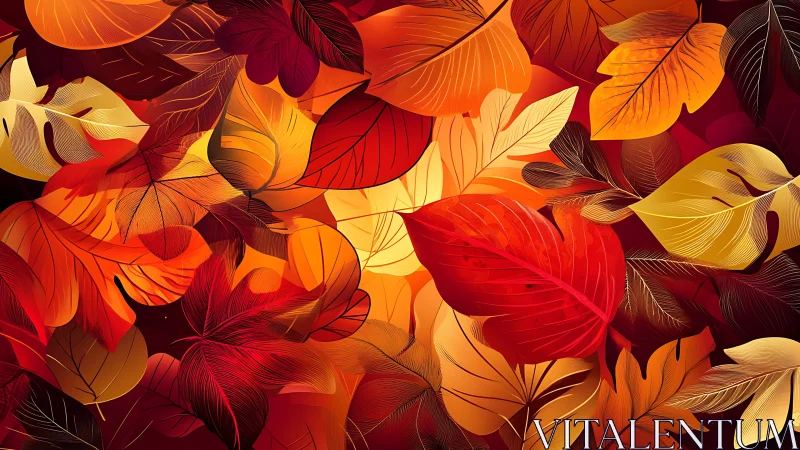 Overlapping stylized autumn foliage in warm gradient tones.