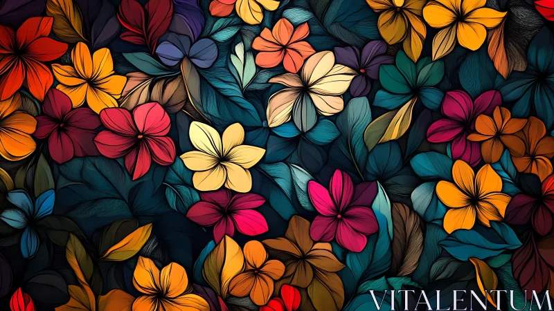 Vibrant Floral Tapestry Against Dark Navy Canvas