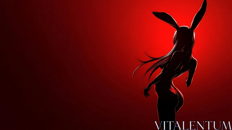 Silhouette of bunny eared female figure on red gradient