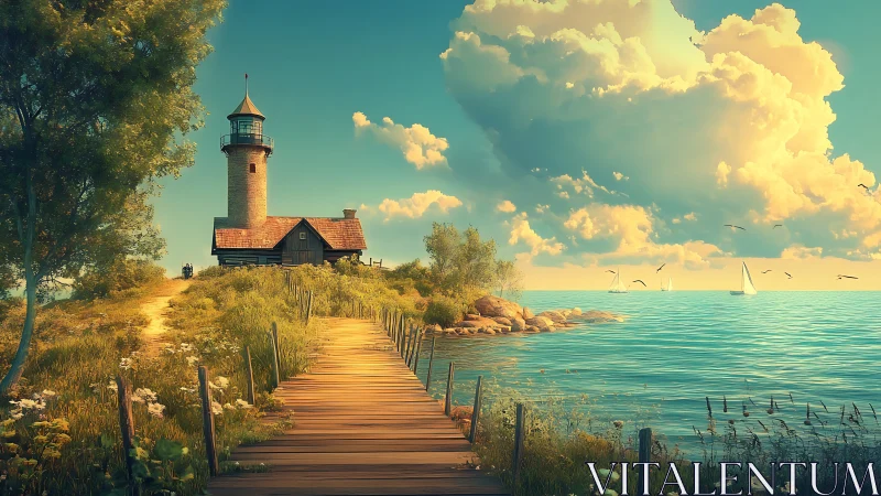 Coastal Lighthouse Discovery Along a Peaceful Wooden Path