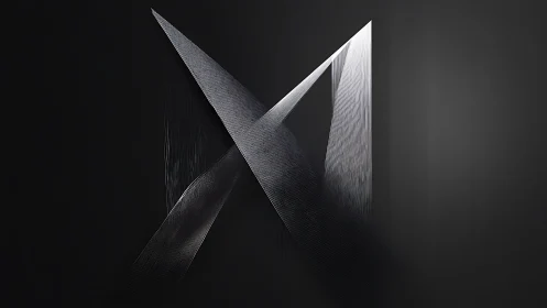 Metallic ribbons carve an abstract X in cinematic shadow.
