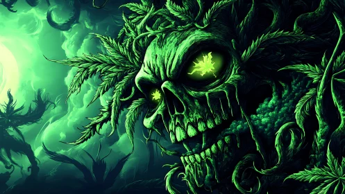 Forest spirit skull glows with eerie green woodland energy