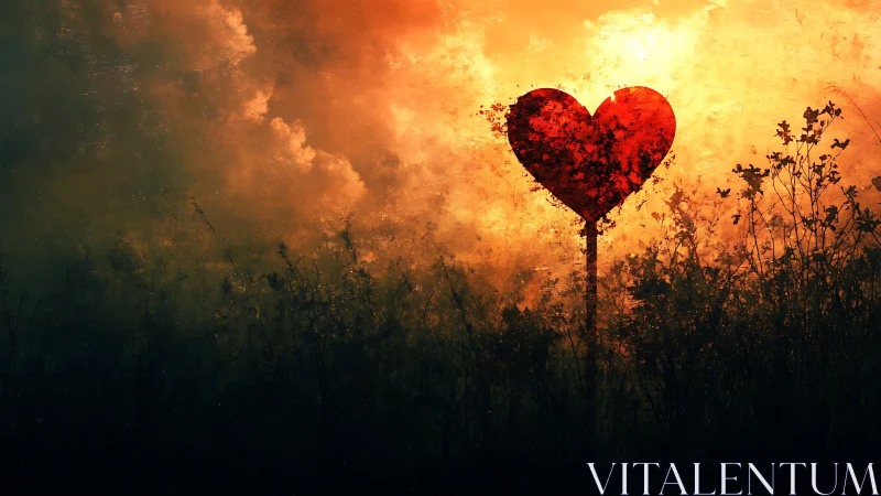 Heart-shaped bloom silhouetted against golden sunset sky.