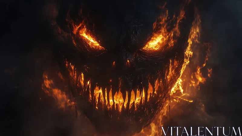 Infernal grin of the ember king in swirling shadowfire.