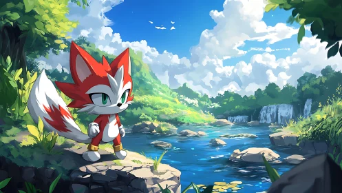 Fox-eared river scout under daydream-bright skies.