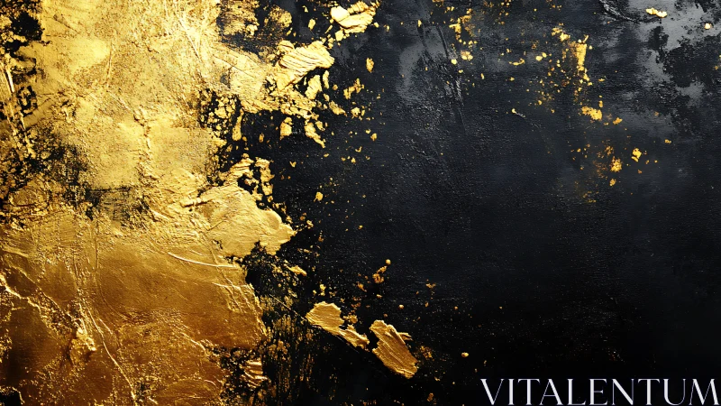 Gold leaf texture fractured across matte black painted surface