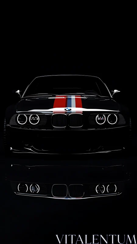 Sleek BMW front view with bold racing stripe glow.