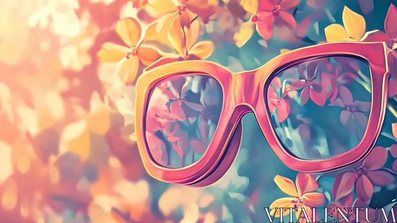 Retro pink glasses drift through dreamy floral bokeh haze