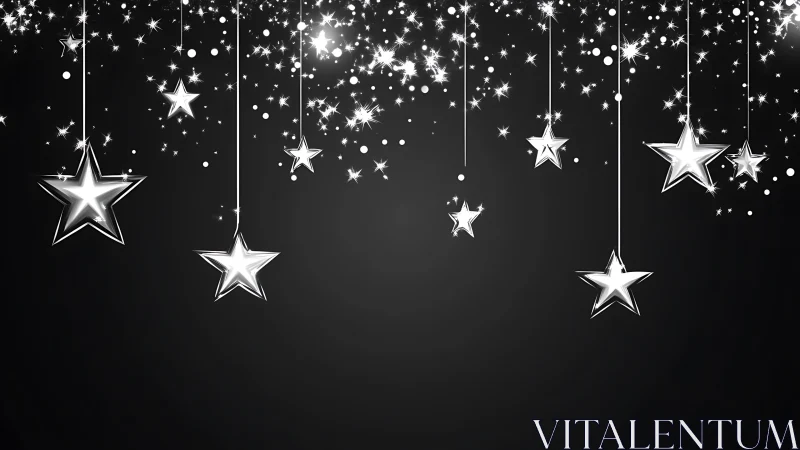 Specular metallic star garlands on gradient nocturnal field.