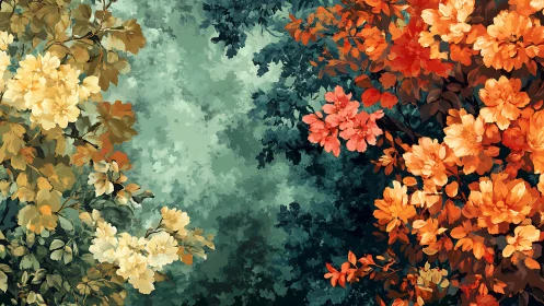 Digital floral diptych with opposing warm and cool palettes.