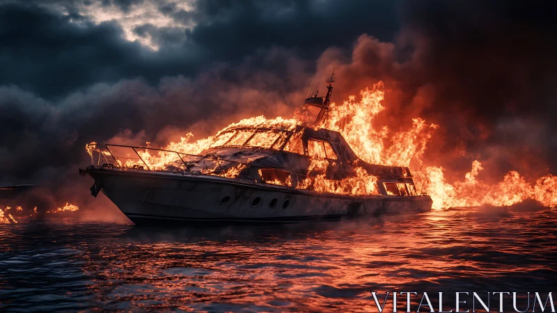 Dramatic Boat Fire At Sea Engulfed in Intense Flames