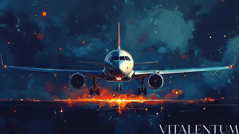 Wide-body Commercial Jet Front-on Composition with Dynamic Engine Thrust Visualization