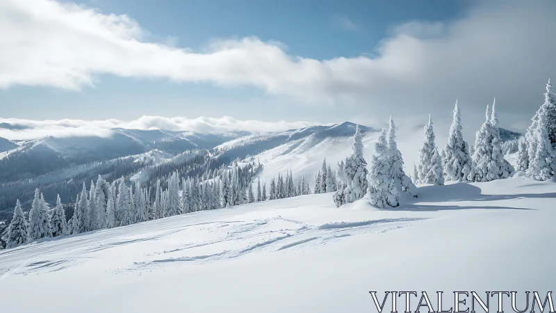 Snow covered mountain ridge under soft winter daylight