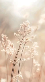 Backlit wild grass stems in soft golden hour bokeh field