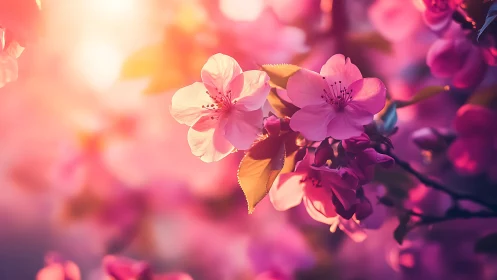 Pink Blossom Cluster with Backlighting: Shallow Depth Field Floral Study.