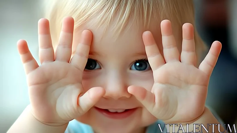 Joyful Toddler with Outstretched Hands and Radiant Smile.