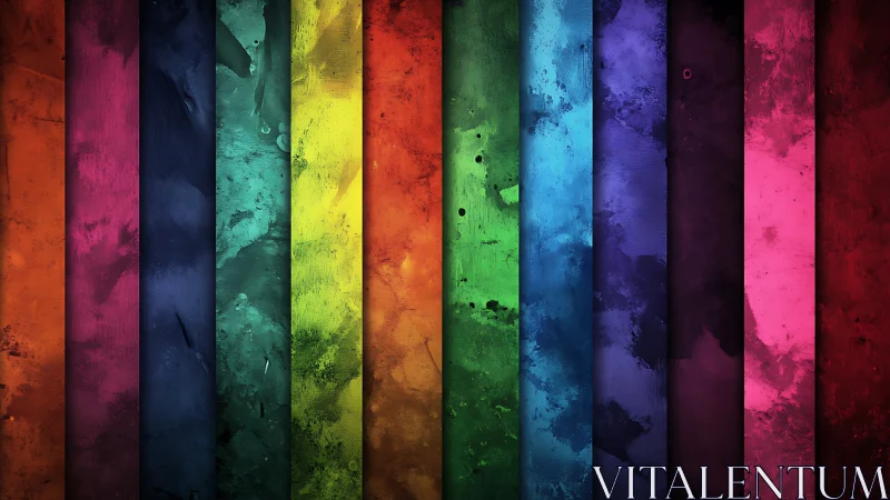 Vivid vertical spectrum bars create textured abstract wall