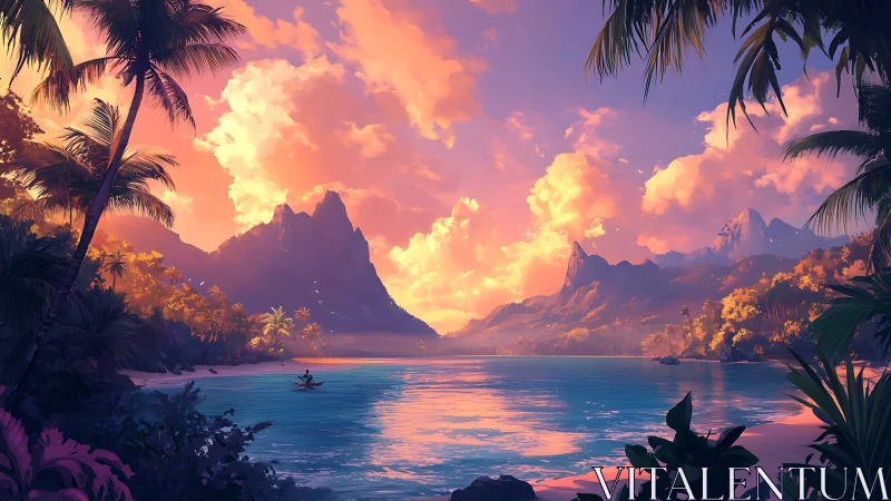 Luminescent Tropical Lagoon with Dramatic Volcanic Formations.