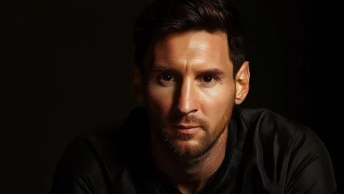 Low-key male portrait with dramatic chiaroscuro lighting in profile